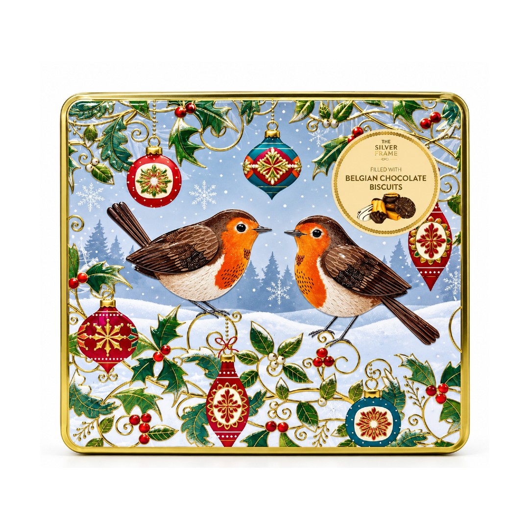 Silver Crane Winter Robin Assorted Biscuits Tin 375g