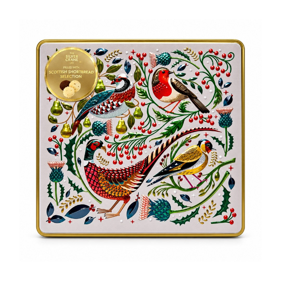 Silver Crane Festive Birds Assorted Shortbread Biscuit Tin 450g