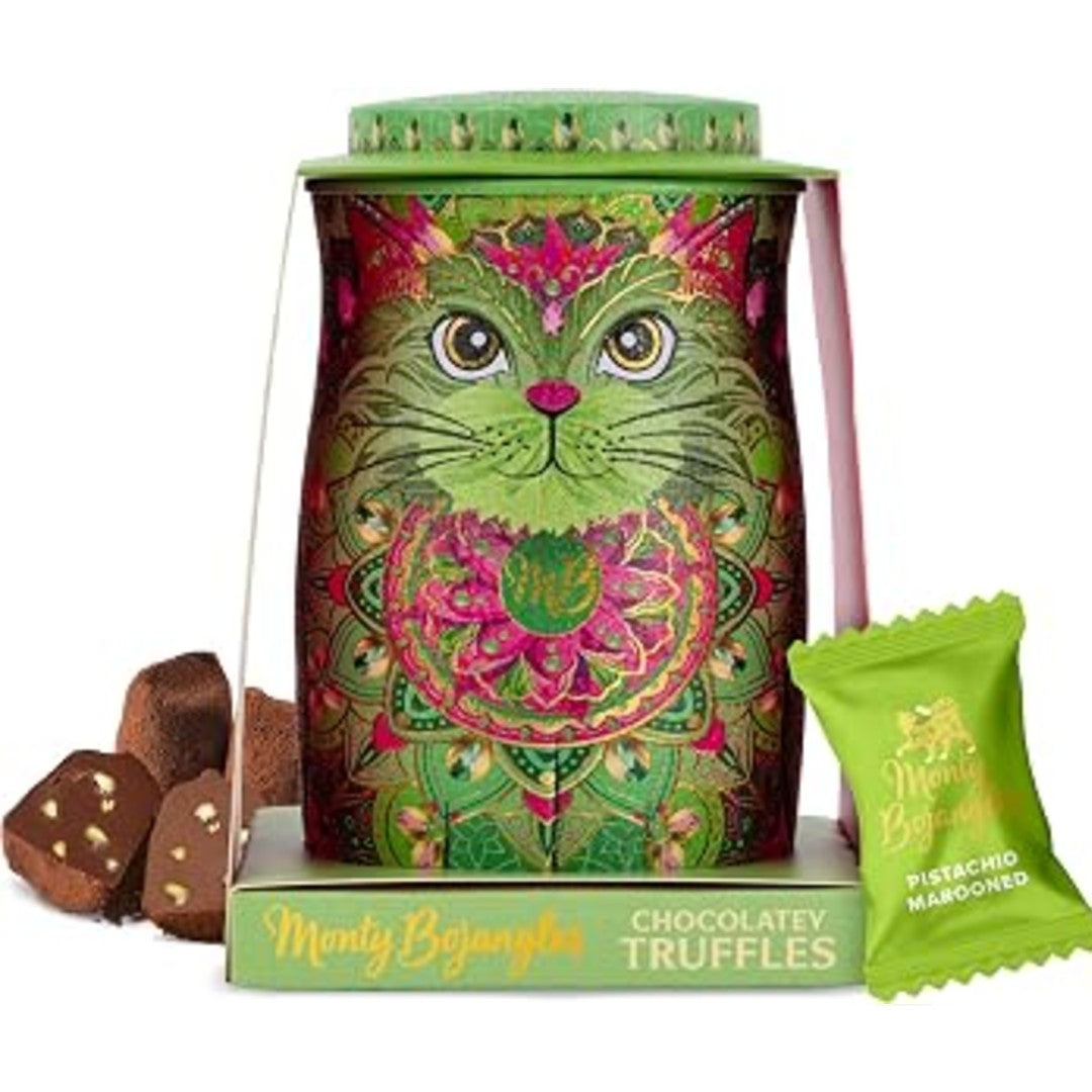 Monty Bojangle Jade Cat Tin Filled with Cocoa Dusted Chocolate Truffles 135g