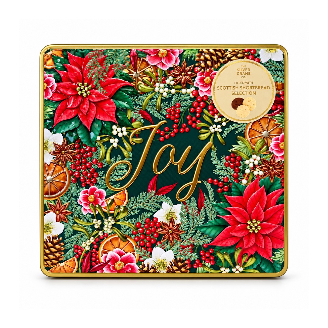 Silver Crane Wreath of Joy Assorted Shortbread Biscuit Tin 450g
