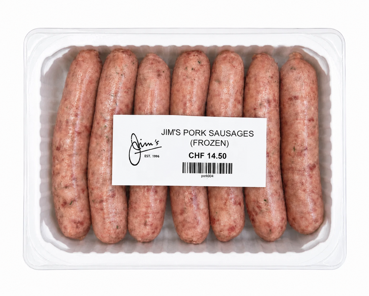 Jim's Pork Sausages 410g Avg (Dispatched Frozen)